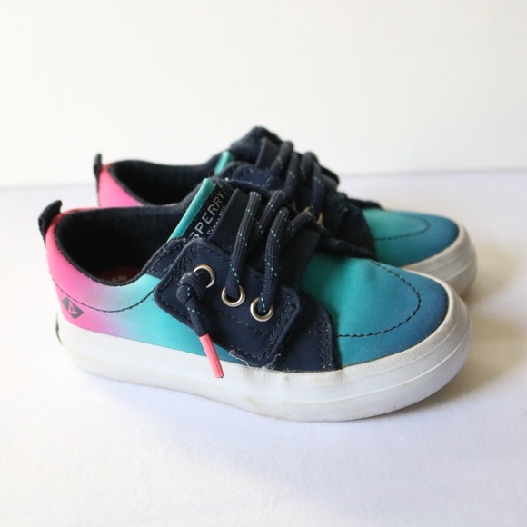 SPERRY Baby Infant Boat Shoes Canvas Laces Blue Pink Ombre 5 months - Picture 2 of 14